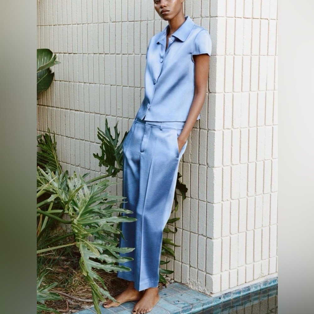 Zara light Blue Satin Shirt